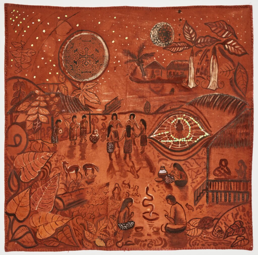 Karina Pacaya *Medicinal Plants* Natural dyes, achiote, mahogany, natural clay on fabric 101 x 106 cm 2021